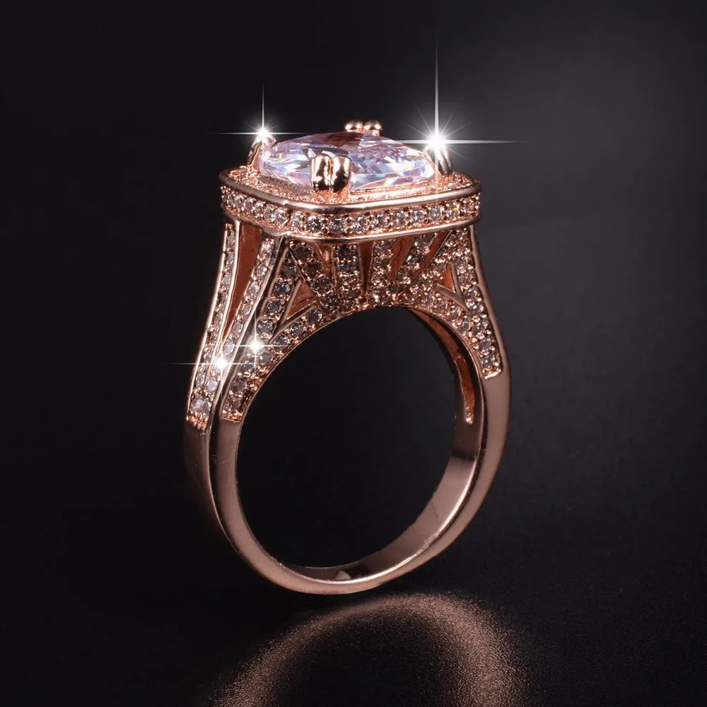 Luxury 925 Sterling Silver & Rose Gold Wedding Rings for women Pave 192pcs CZ Princess-cut 10ct Simulated Diamond Ring Jewelry