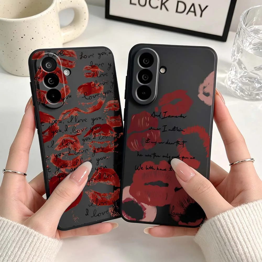 Kiss Lips Love Words For Samsung A04 A05 A06 A07 A12 A3 A14 A15 A16 A17 A23 A24 A25 A26 A32 A22 A31 Black Phone Case