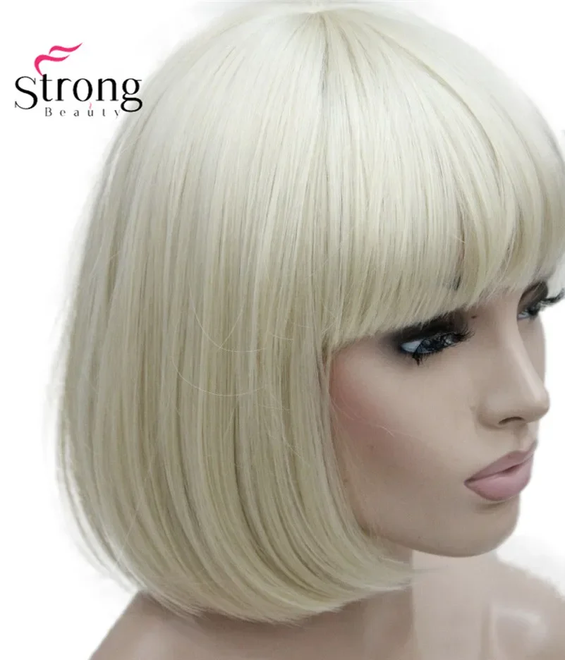 StrongBeauty-peluca sintética completa con flequillo, pelo corto y recto, color rubio, Bob
