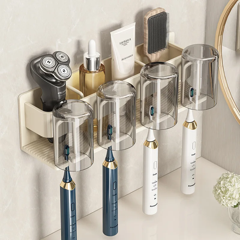 Toothbrush Holder Wall-mounted Gargle Cup Storage Electric Razor Shaver Shelf Batchroom Toiletries Organization Toothbrush Rack