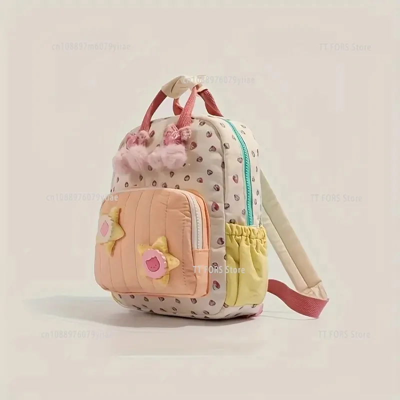 

Cute Strawberry Print Canvas Kids Backpack Durable Boys Girls Schoolbag Outdoor Leisure Bag Suitable for Preschoolers Gift