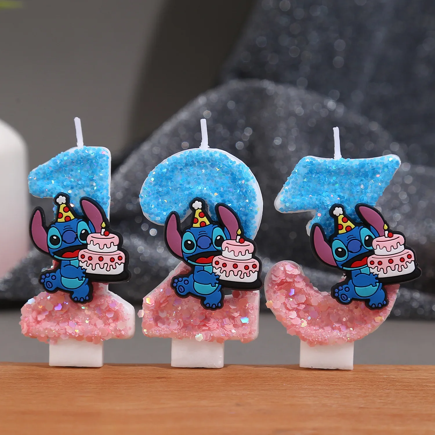 New Cute Stitch Number Candles Sparkly Sequined Birthday Cake Toppers Festive Atmosphere‑enhancing Decorations