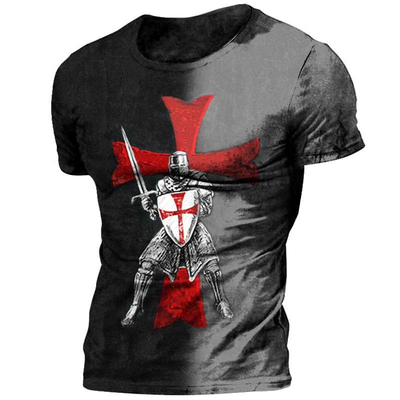 Vintage Knights Templar T Shirt For Men 3d Printed Jesus Christ Crucifix Men's Tshirt Oversized Short Sleeve Tops Tee Shirt Male