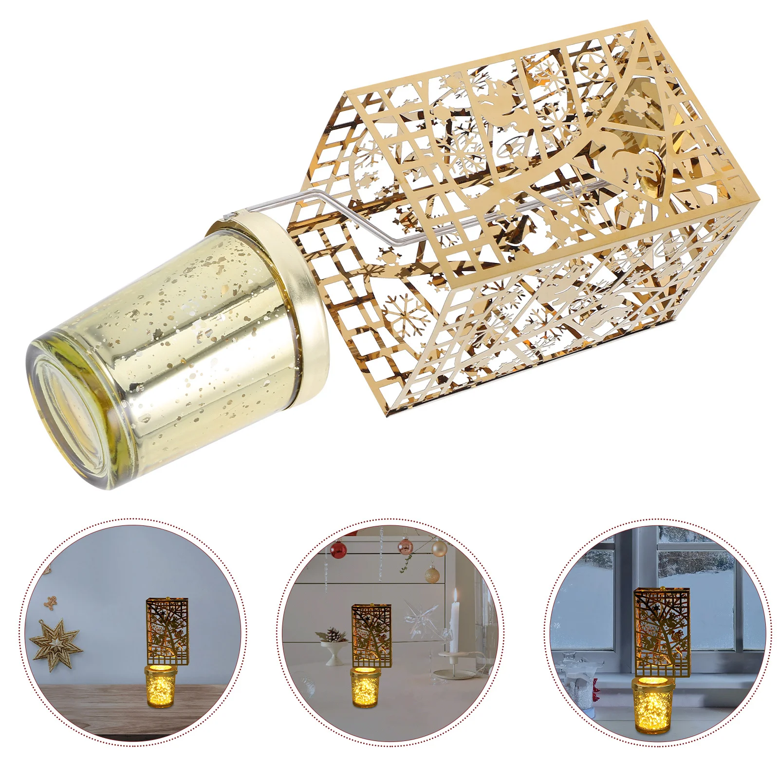 

European Elegant Rotating Christmas Holder Golden Star Pattern Deer Motif Spinning Tealight Carousel Holiday Decor