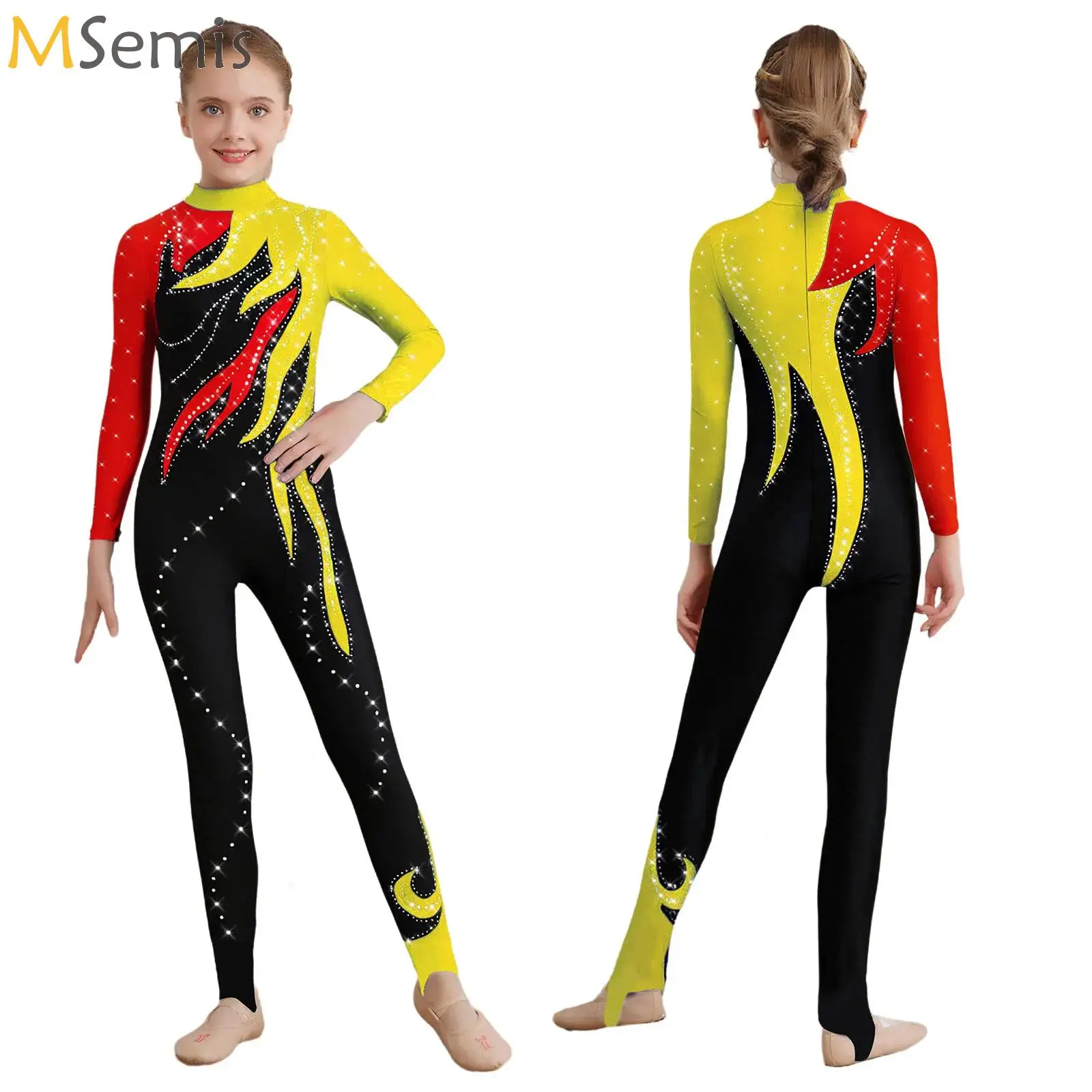 

Kid Girls Figure Skating Full Body Bodysuit Jumpsuit Ballet Dance Gymnastics Leotard Rhinestones Unitard Acrobatics Yoga Costume