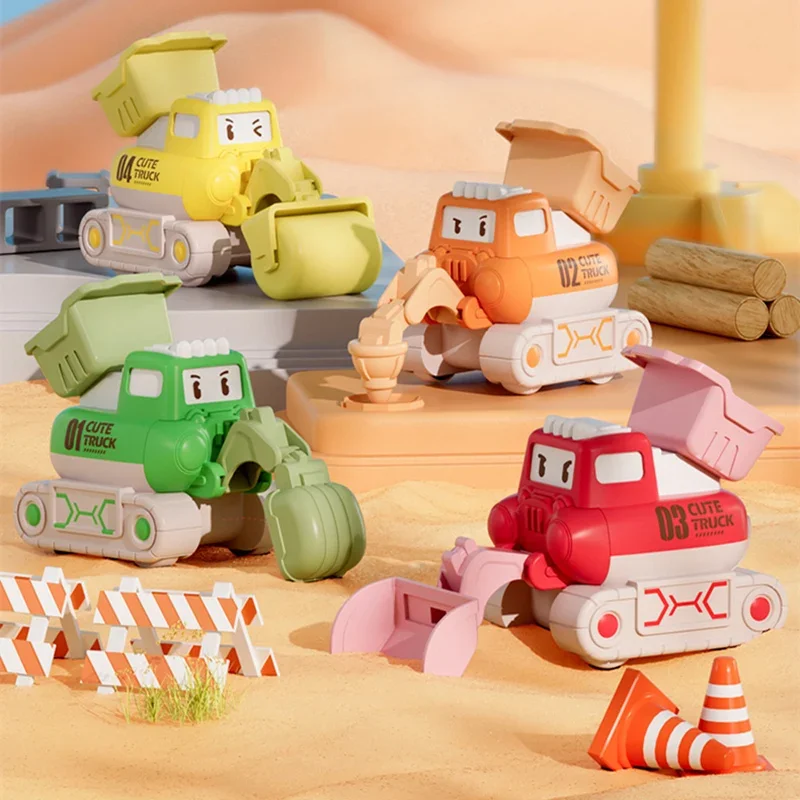 Children Cartoon Construction Car Toy for Kids 1/64 Press Inertia Excavator Forklift Tyrannosaurus Triceratops Dinosaur Car Mode