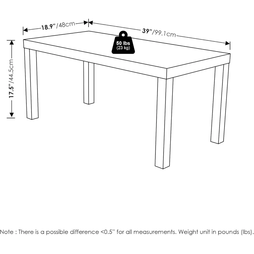 Table basse classique simple pour salon, 38,98 (L) x 17,52 (H) x 18,9 (D) pouces, noir