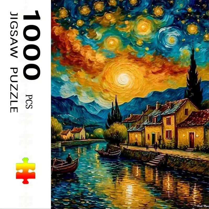 

500/1000 PCS Jigsaw Puzzle Sunset Village Diy for Adults Beginners , Gifts Home Decoration Games