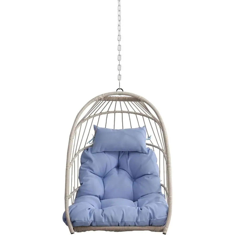 

Синий уличный подвесной стул-яйцо из ротанга для садовых качелей