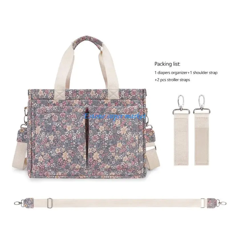 090B Baby Diaper Bag Strollers Hanging Bag with Multiple Compartment & Adjustable Shoulder Strap for Travel Parents