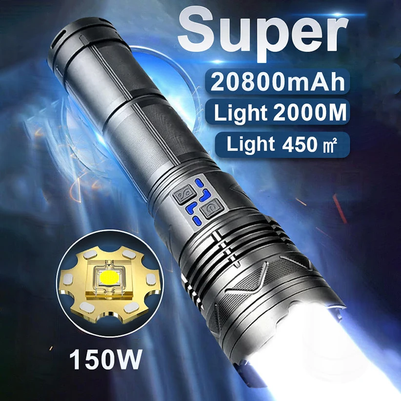 

High Strong Power Leds Flashlights Emergency Tactical Spotlights Telescopic Zoom Built-in Battery USB Rechargeable Camping Torch