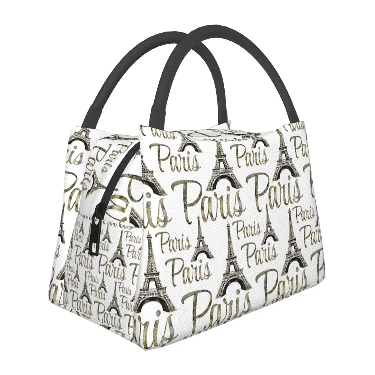 

Portable I Love Paris Lunch Bag Food Thermal Box Durable Cooler Lunchbox with Shoulder Strap Picnic Bag Office