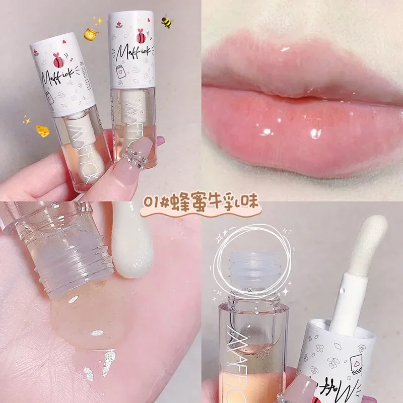 Peach Milk Honey Lip Oil Relieves Dry Moisturizing Lip Gloss Fades Lip Lines Water Light Lips Big Brush Head Korean Cute Makeup