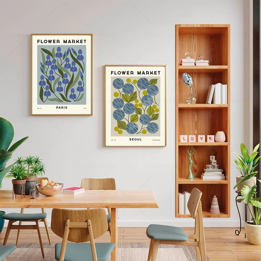 زهرة السوق مدينة الملصقات يطبع مجردة النباتية جدار الفن الملونة قماش اللوحة الشمال صورة لغرفة المعيشة ديكور المنزل