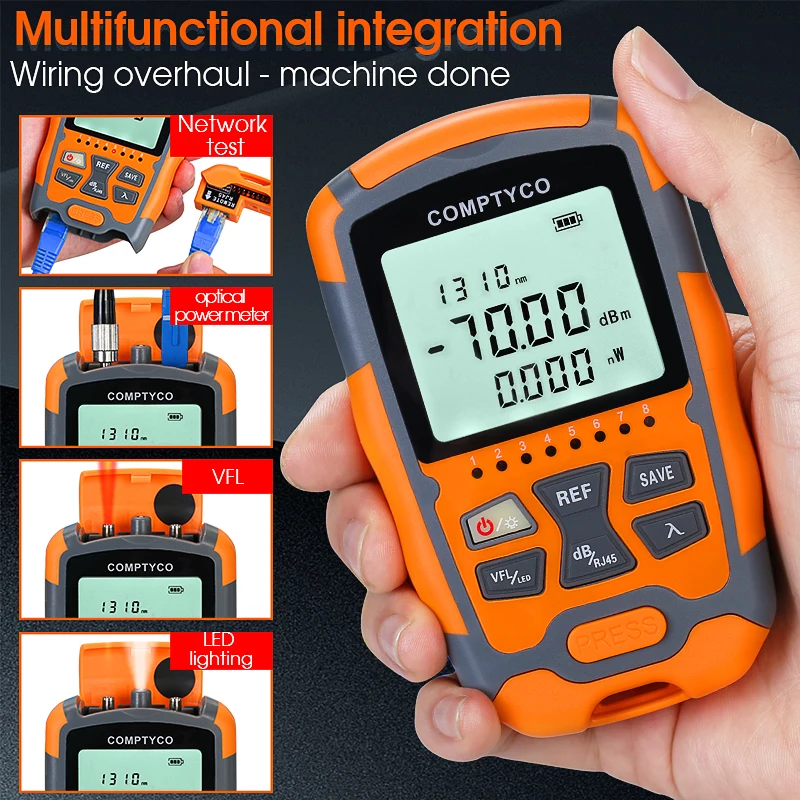 COMPTYCO AUA-M70 Mini Optical Power Meter Visual Fault Locator All-in-one FTTH Fiber Testing Tool OPM+VFL+Rj45 Network Tester