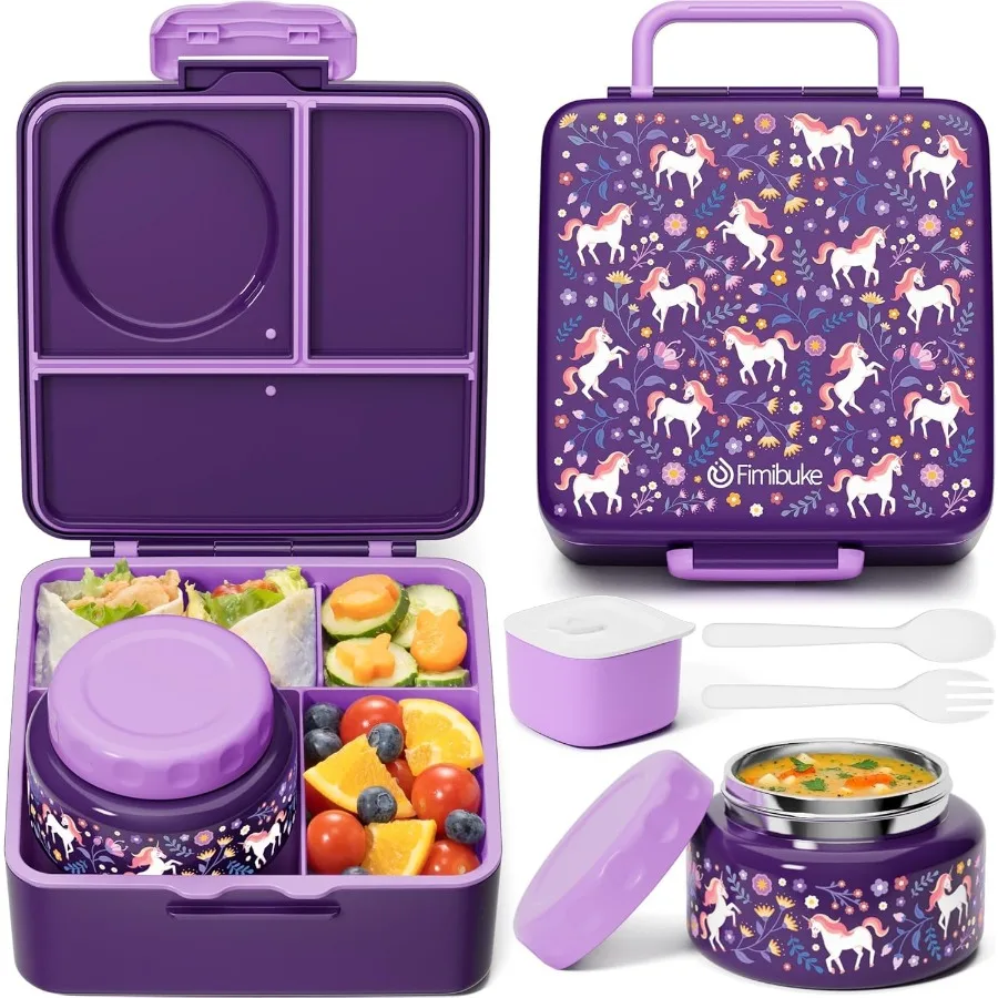 

Bento Box for Adult BPA Free Leakproof Toddler Lunch Box with 8.5oz Insulated Thermos Food Jar Utensils Sauce Jar Dishwasher Sa