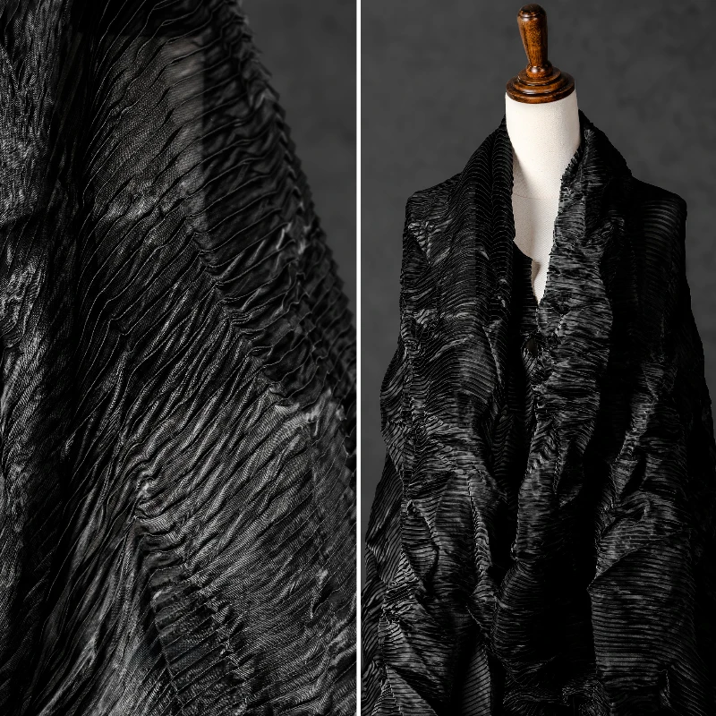 Black Louvered Three-dimensional Organza Folded Pleated Fabric Windbreaker Jacket Pants Dress Background Fabric