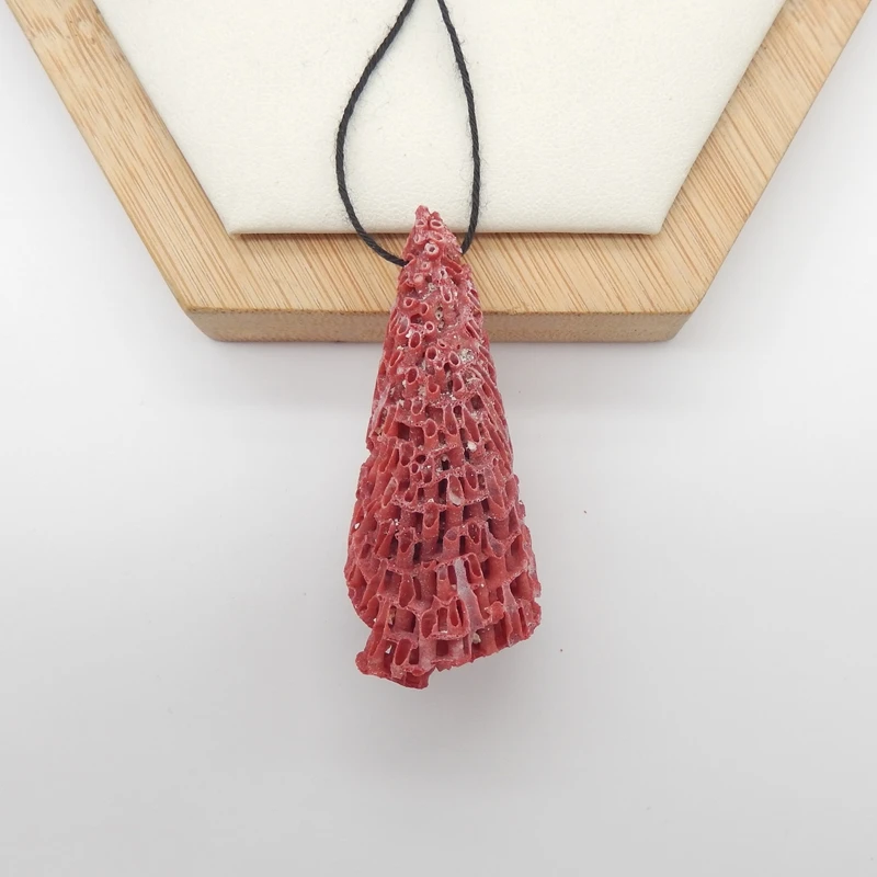 Natural Red Coral Pendant Side Drilled Bead 47x23x20mm 5.1g Semiprecious Fashion Jewelry Accessory for Crafting
