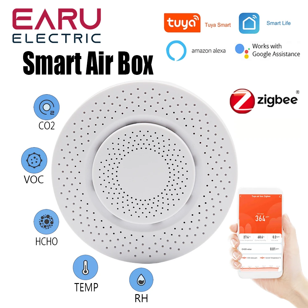 Tuya ZigBee Smart Air Quality Sensor Air Box Formaldehyde VOC CO2 Temperature Humidity Sensors Monitor Via Alexa Smart Life New