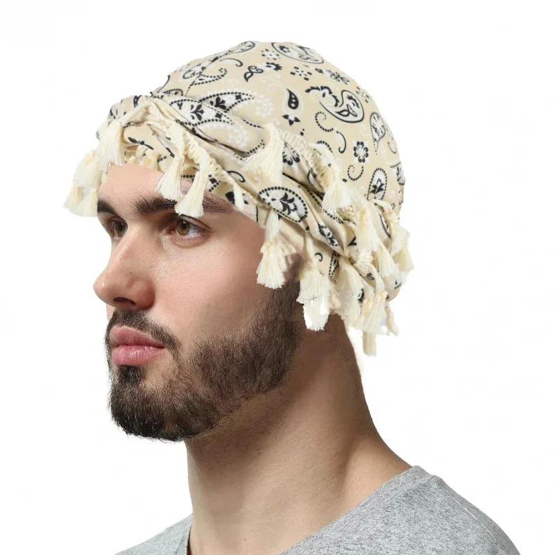1 pc Men's Vintage Paisley Turban Hat Double Layer Satin Lining Beanie Caps Women's Pre-Tied Braid Twist Hats