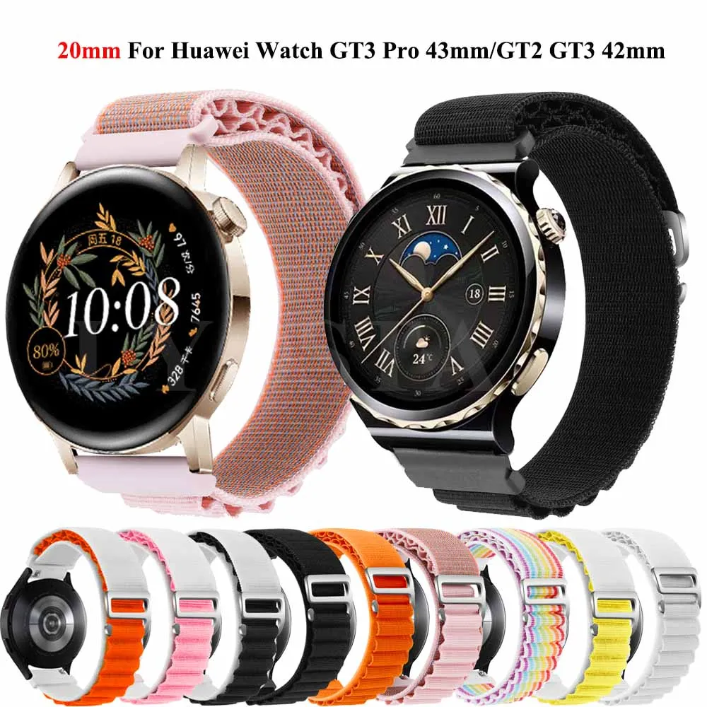 20mm Nylon Watchband For Huawei Watch GT 3 2 GT2 42mm GT3 Pro 43mm Strap Replacement Smartwatch Girl Women Wristband Bracelet
