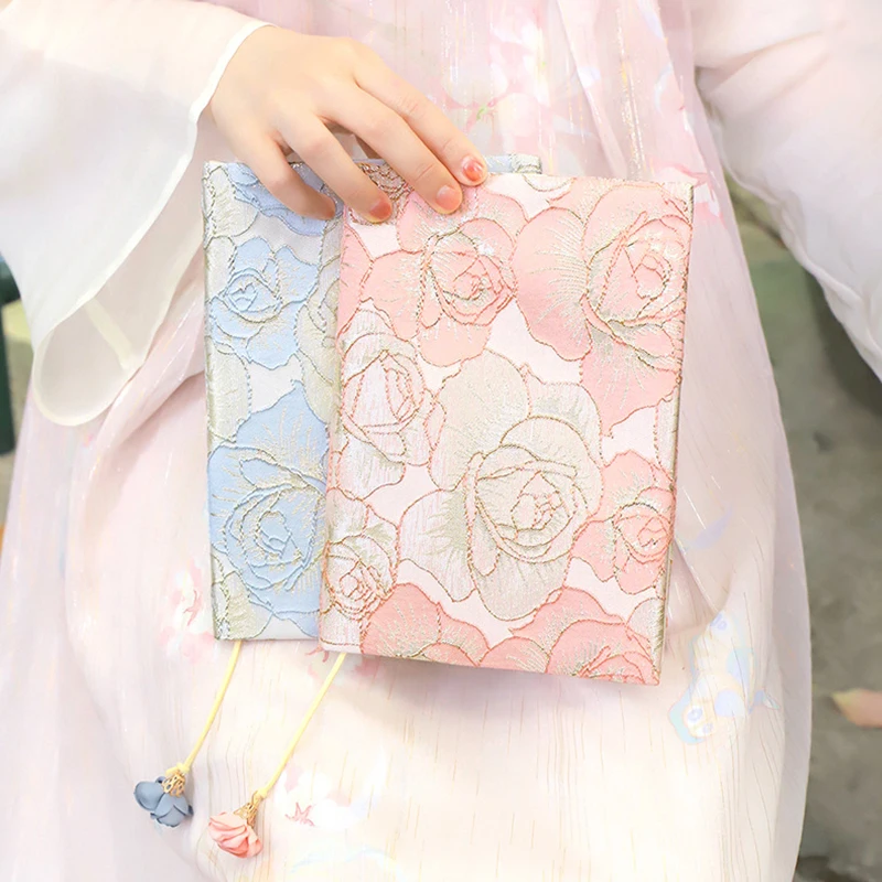 A5 Rose Flower Paperback Book Cover Protector Sleeve for Softcover Decor Floral Fabric Soft Flower Cloth Travel Sleeves Cover