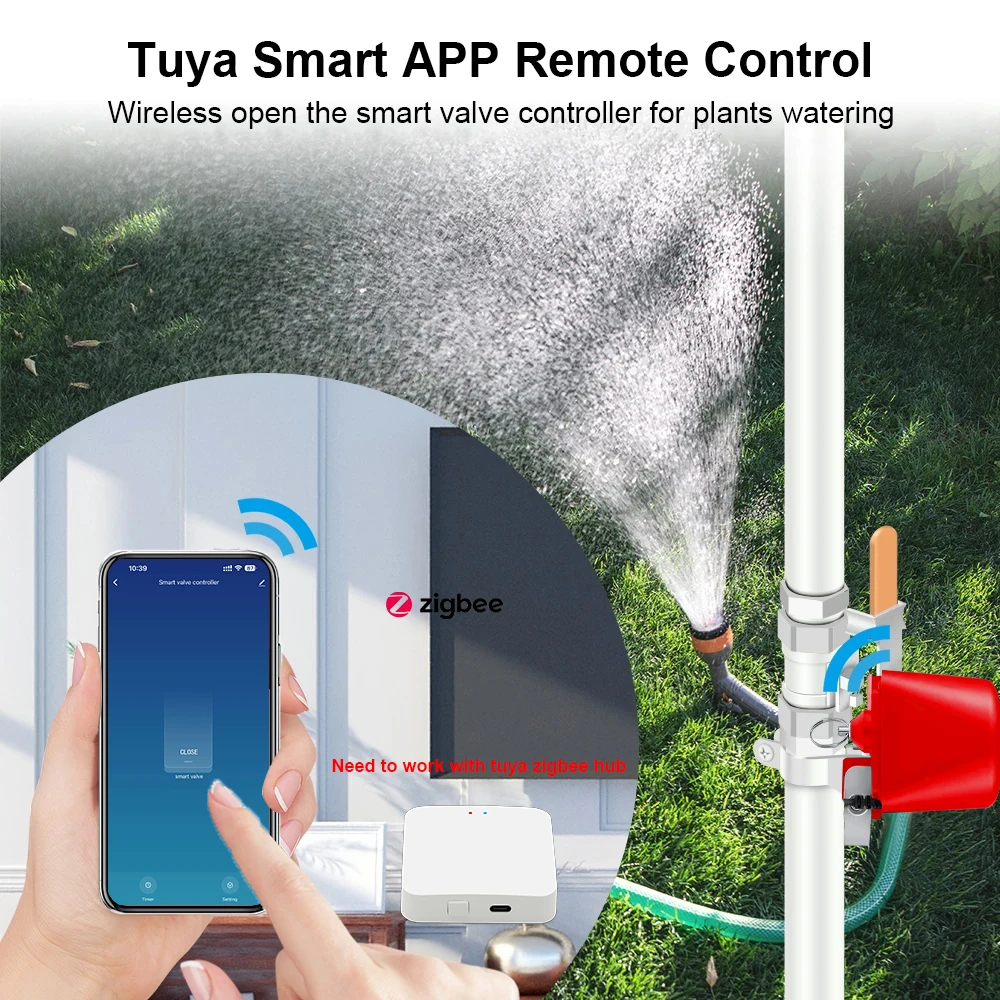 Tuya Zigbee Smart Gas Valve Garden Water Shut Off Timer Irrigation Controller with Alexa Google Assistant Smart Life(Red Color)