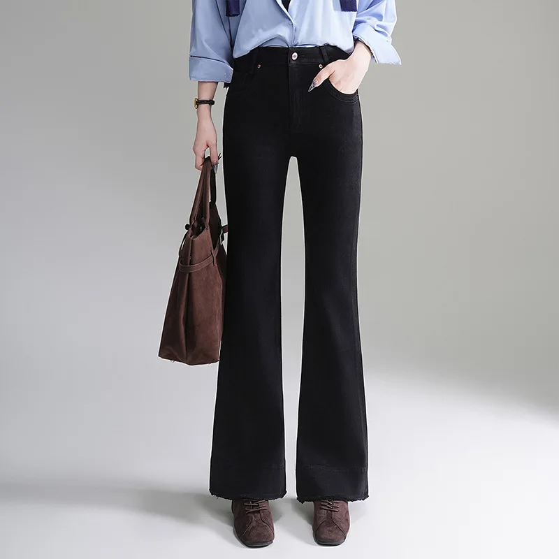 

High Waist Flared Fashion Jeans Women's Autumn Korean Style Slim Fit Stretch Slimming Versatile Flared Long Pants