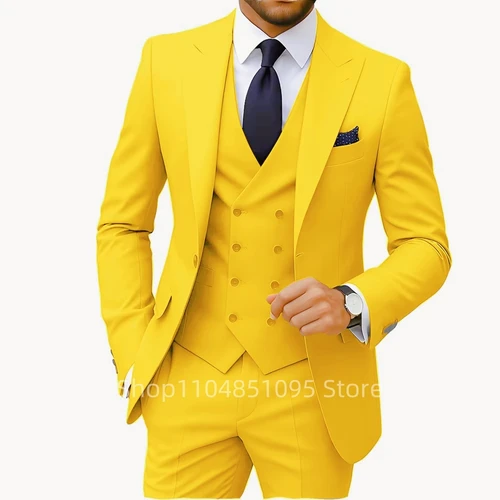 Trajes formales de negocios a la moda de Color sólido para hombre, traje de boda, esmoquin entallado para novio, conjunto de 3 uds., vestido, chaqueta con solapa, chaleco, pantalones