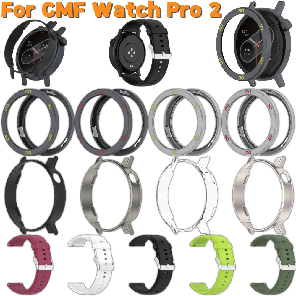 Metal Bezel Watch Case Strap Cover Tempered Glass Screen Protector Replacement Case Cover Ring for CMF Watch Pro 2 Smartwatch