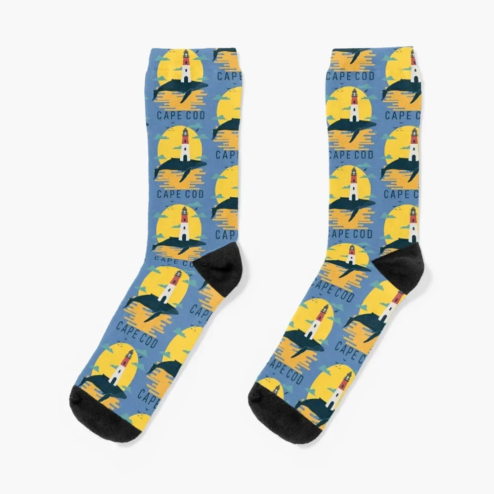 Cape Cod Whale Sunset Nauset Lighthouse Socks tennis gift luxe Men Socks Women's