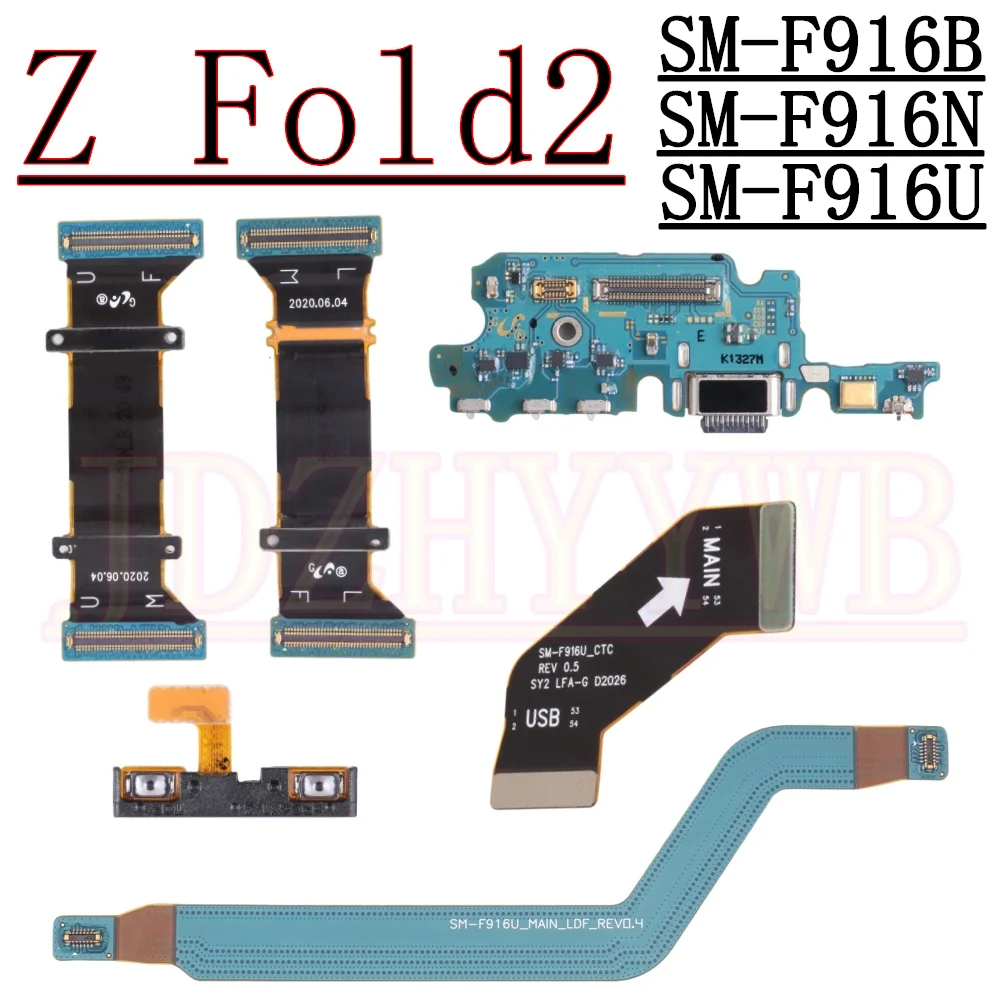 

USB Charging Port Board For Samsung Galaxy Z Fold 2 Fold2 5G F916B F916N F916U Volume Signal Spin Axis Mainboard Main Flex Cable