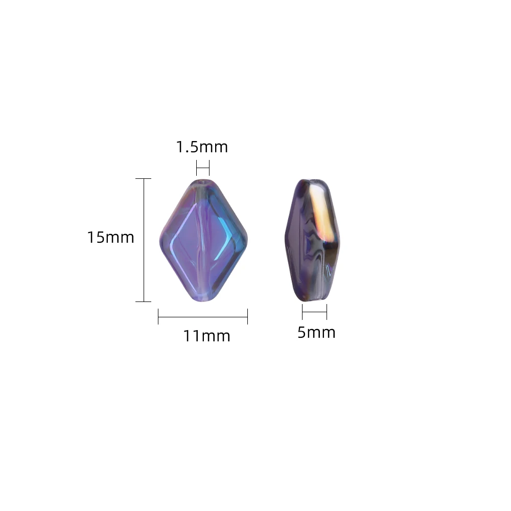 20Pcs 11x15mm Glass Long Bicone Beads Electroplated Color Rhombic Crystal Handmade Diy Crafts Pendant Earings Accessories