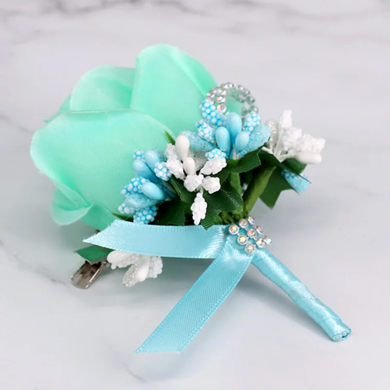 ผู้ชาย Boutonniere Buttonhole Rose เข็มกลัดเจ้าสาวงานแต่งงานสร้อยข้อมือ Corsage ข้อมือเจ้าบ่าวพิธีดอกไม้การประชุมอุปกรณ์เสริม