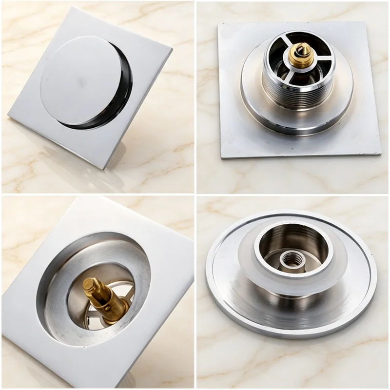 Brass Anti Odor Floor Drain Push Down Pop Up Cover Anti Blocking Bathroom Seal Trap