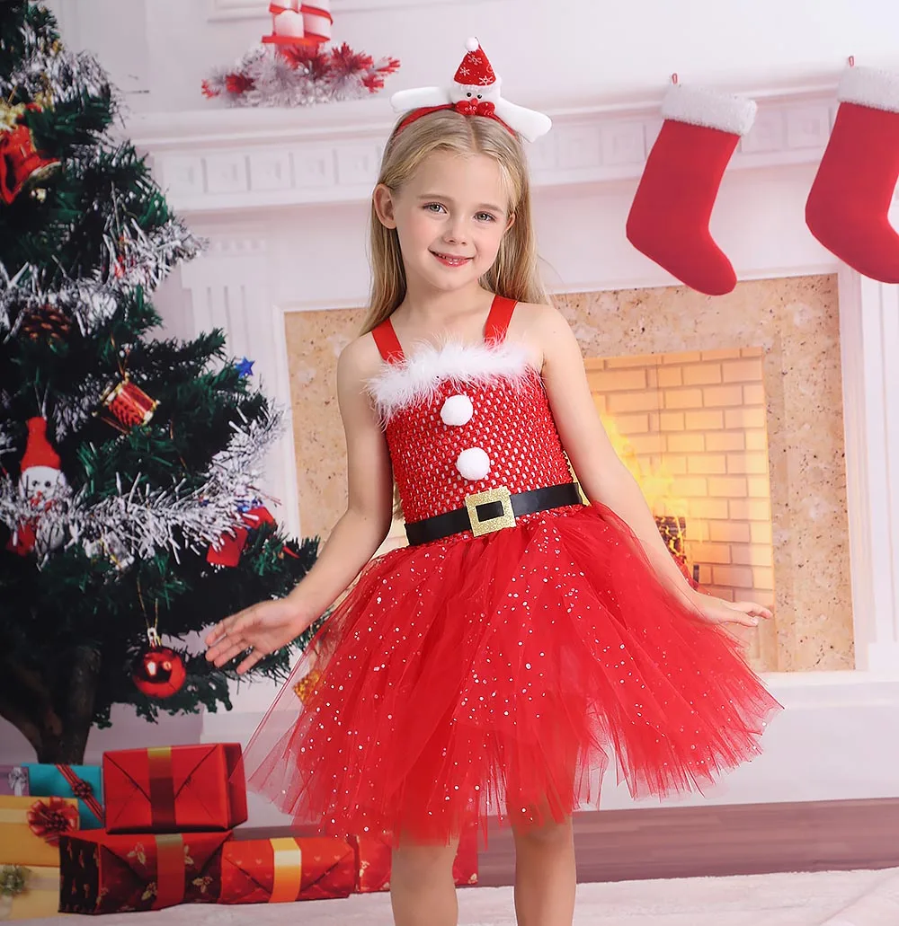 

Miss Santa Girls Christmas Tutu Dress Sparkly Red Kids Christmas Pageant Princess Tulle Dress Carnival Girls Dress Up Costumes