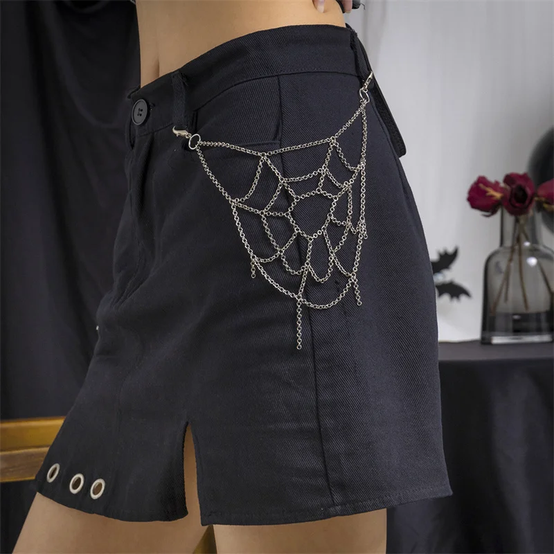 Punk Rock Metal Spider Web Waist Chain for Women Men Hip-Hop Jeans Key Chain Body Jewelry Gift Halloween Accessories