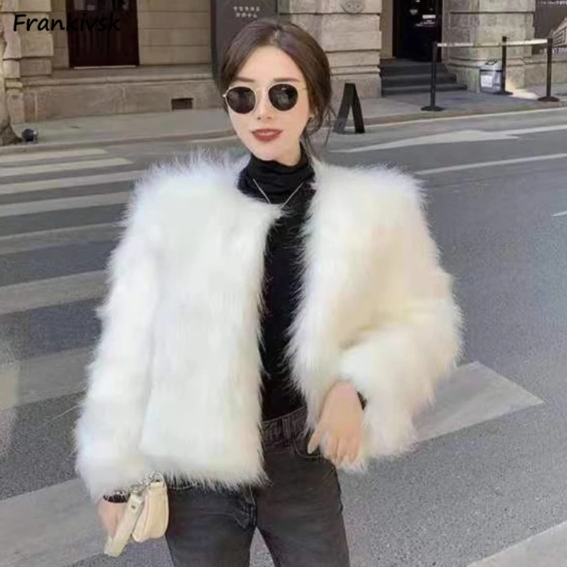 Fluffy Jackets Women Elegant Autumn Winter Daily Solid Advanced Long Sleeve Office Lady Party Loose Cozy Hotsweet Street Chic