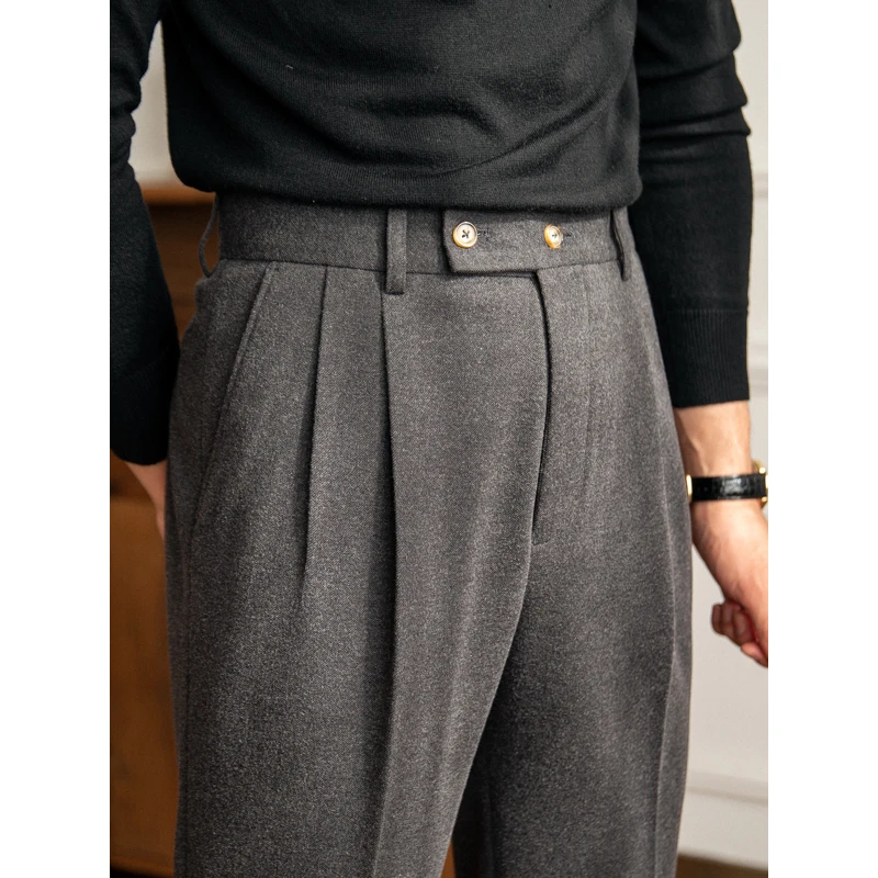 

High Waist Thi Wool Men's Pants Autumn Winter Busin Casual Warm Straight Leg Trousers Briti Sle Long Pants