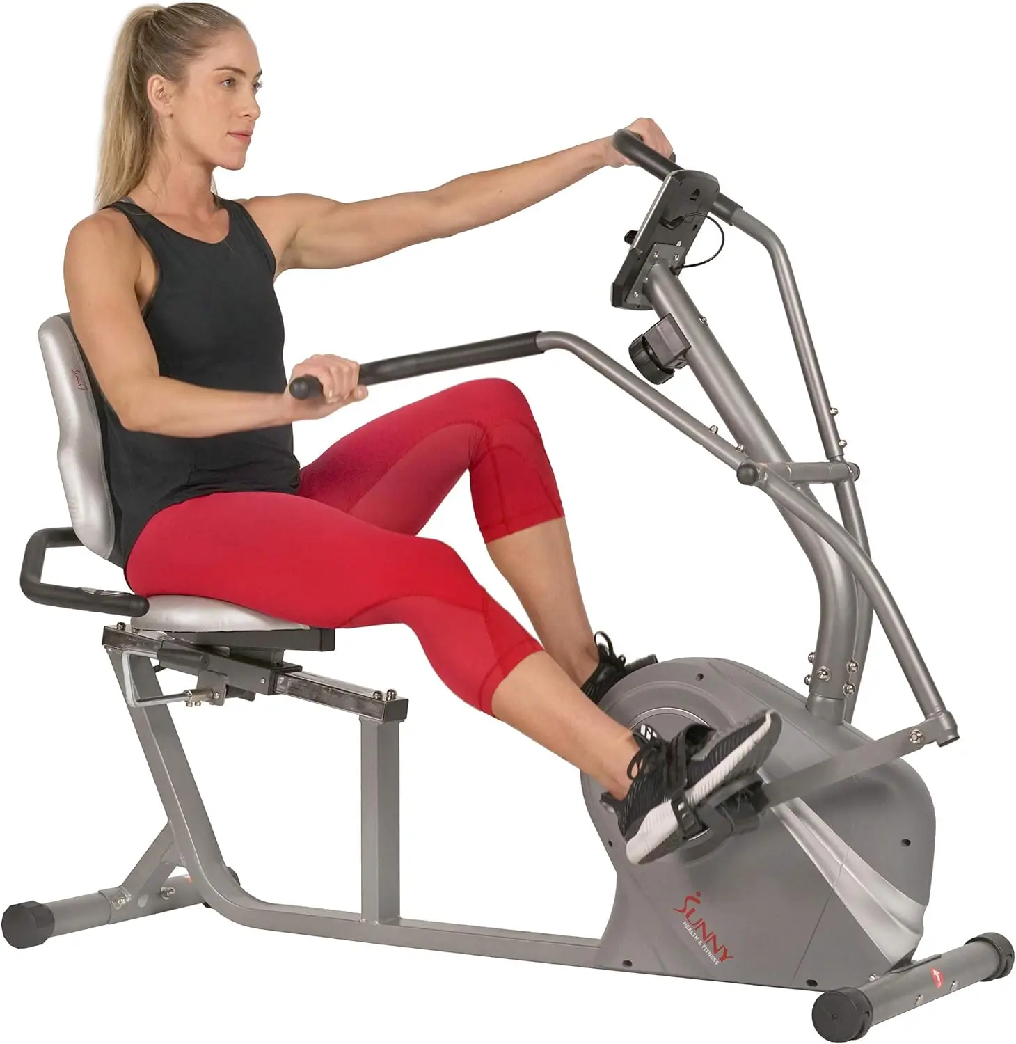 Magnetic Recumbent Bike w/Adjustable Wide Cushion Seat, Home Stationary Exercise Machine for Adult/Senior