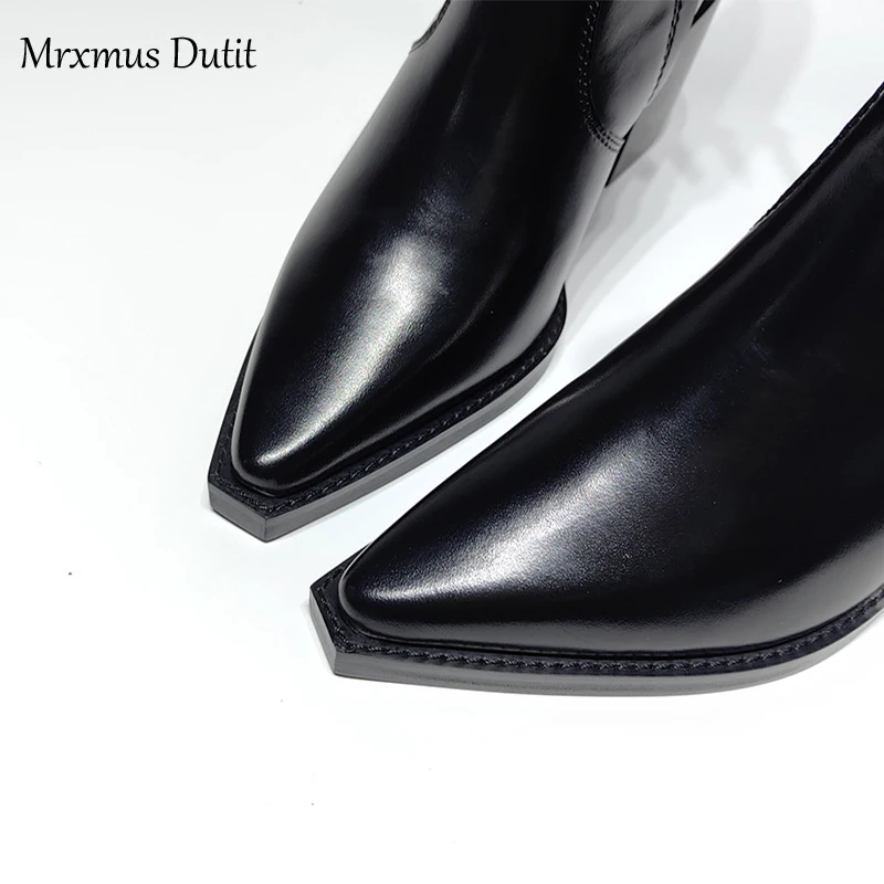 Zelxmus Dutit-Bottes en Cuir group pour Femme, Chaussures à Talon Rugueux, Tête Jolie tue, Simple, Chic, Nouvelle Collection Automne Hiver 2023