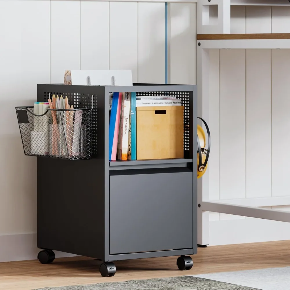 File Cabinet with Drawer, Mobile Files Organizer with Hanging Rod for Letter/Legal File Folders Storage, Filing Cabinets