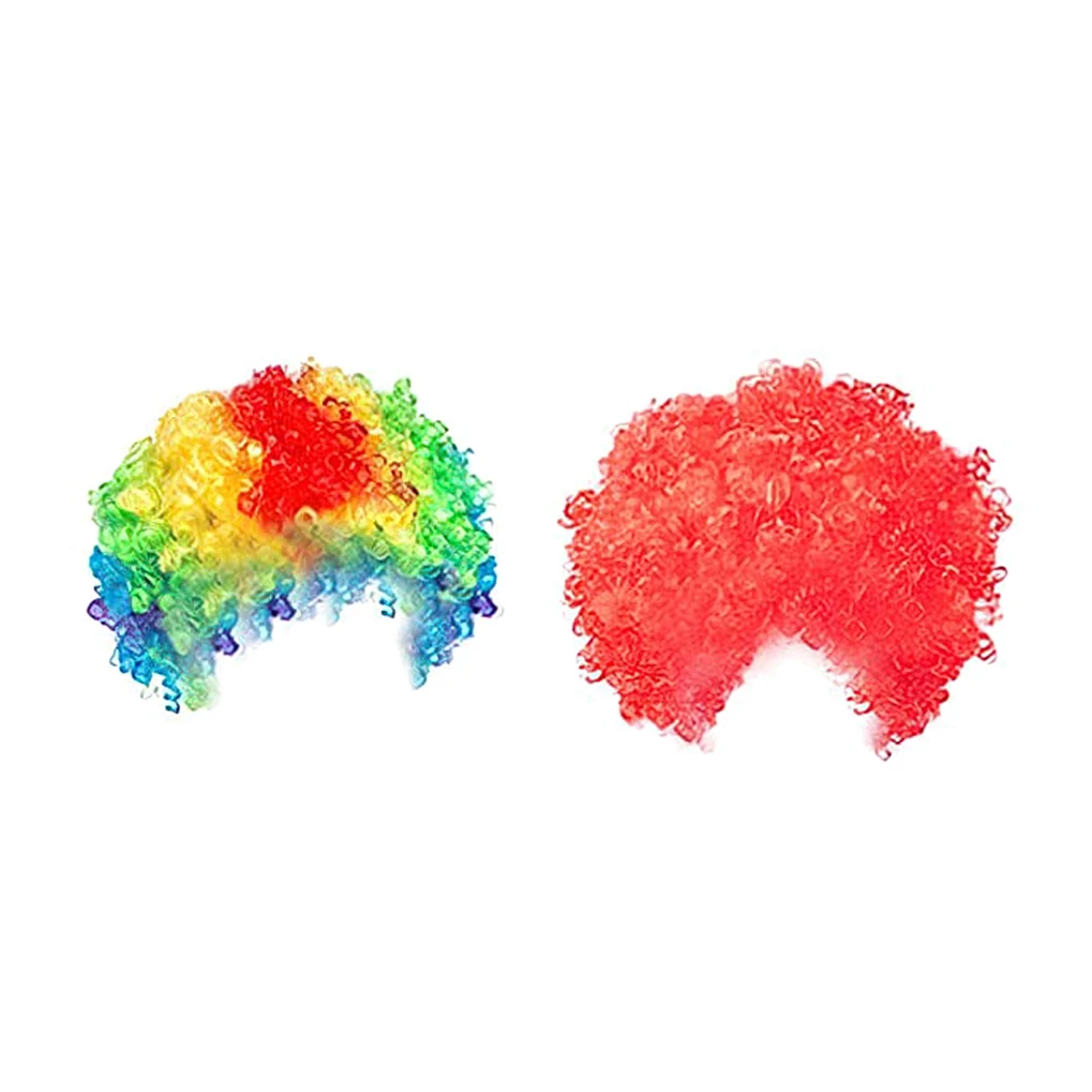 Pack of 2 Funny Clown Curly Wigs Rainbow Wig Clown Wig 70's 80's Disco Theme for Kids Adult Childrens Party Halloween