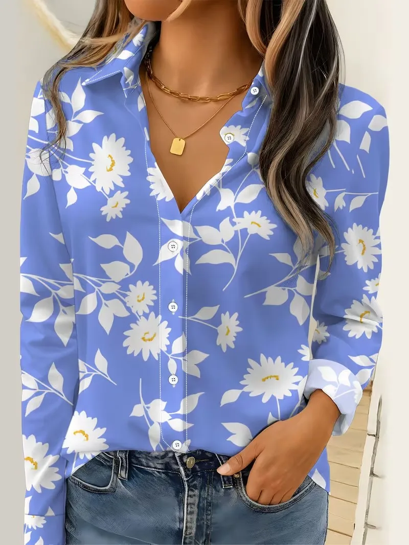 Women Long Sleeve Shirt Fashion Elegant Floral Print Blouse Elegant Casual Daily Wear Spring Autumn Blouse Tops Office Lady 2026