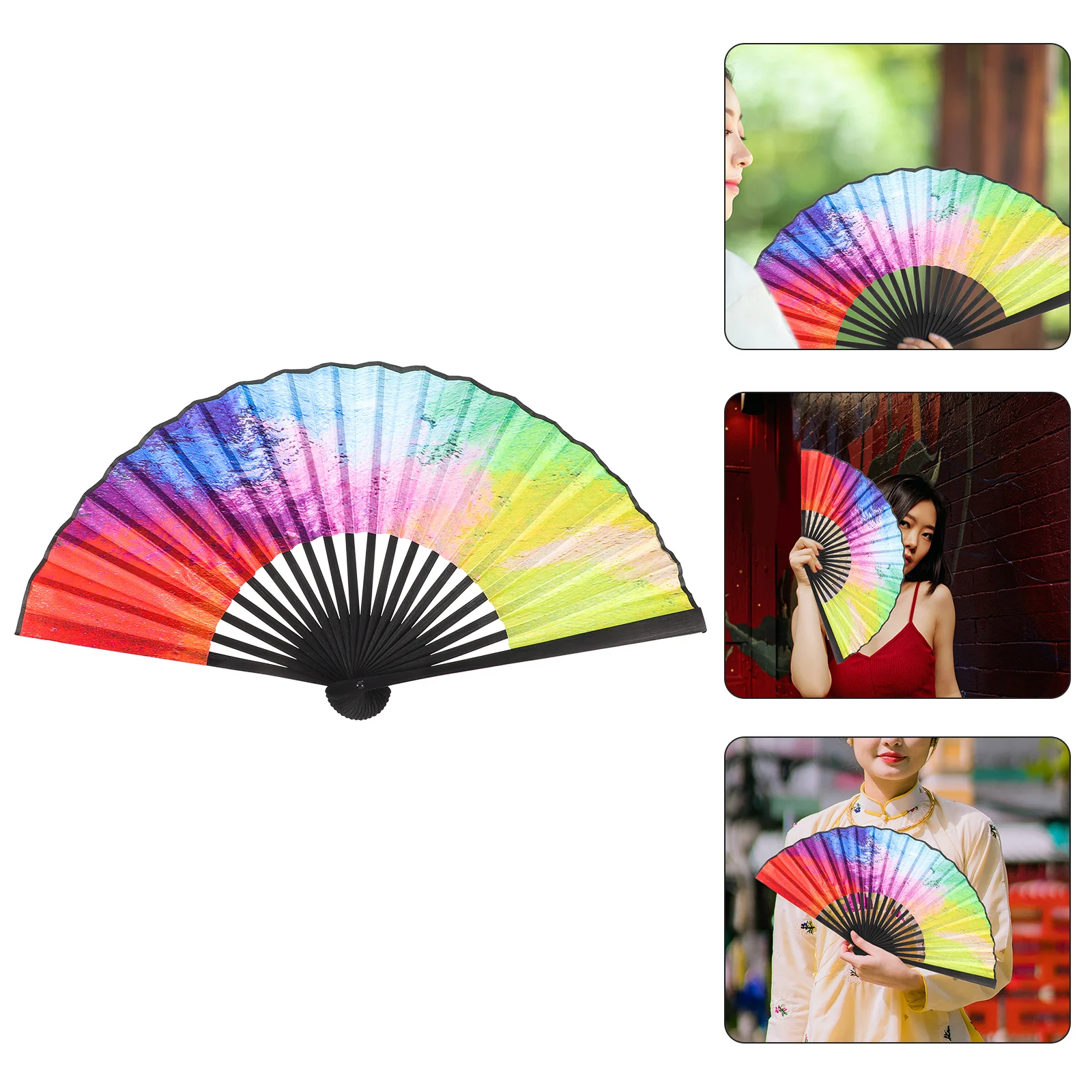 

1pcs Chinese Folding Fan Colorful Handheld Fan For Dance Party Performance Festival Decorative Photo Prop Accessory Foldable