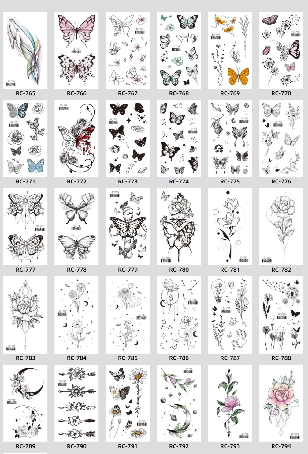 30 Sheets Small Geometric Planet Temporary Tattoo Waterproof Nature Butterfly Flower Pattern Body Art Hand Fake Tattoo Stickers