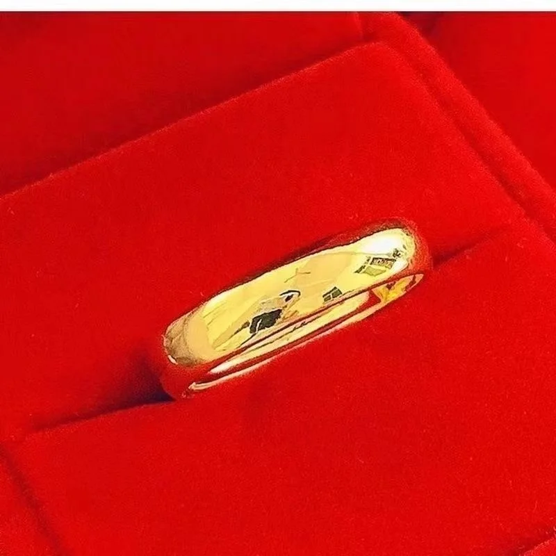 Pure Wedding Women's Mother Rose Flowers Sweet Temperament Plated Real Yellow Gold 999 Ring Gift Never Fade Jewelry