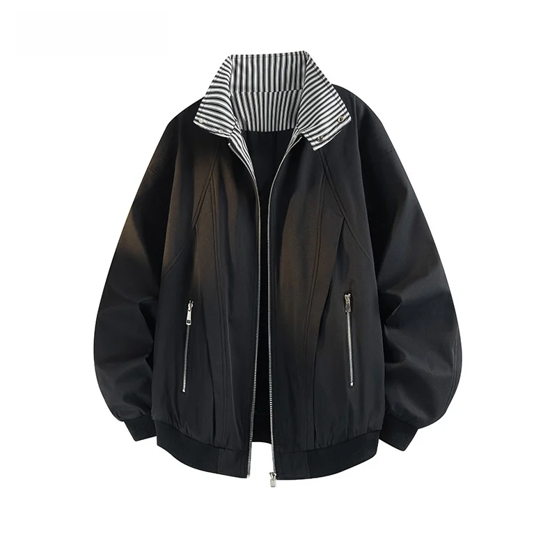 

VBBK Men's ort Stand Collar Patchwork Structure Work Jaet Autumn Pilot American Retro Jaet Vintage Sle Outerwear