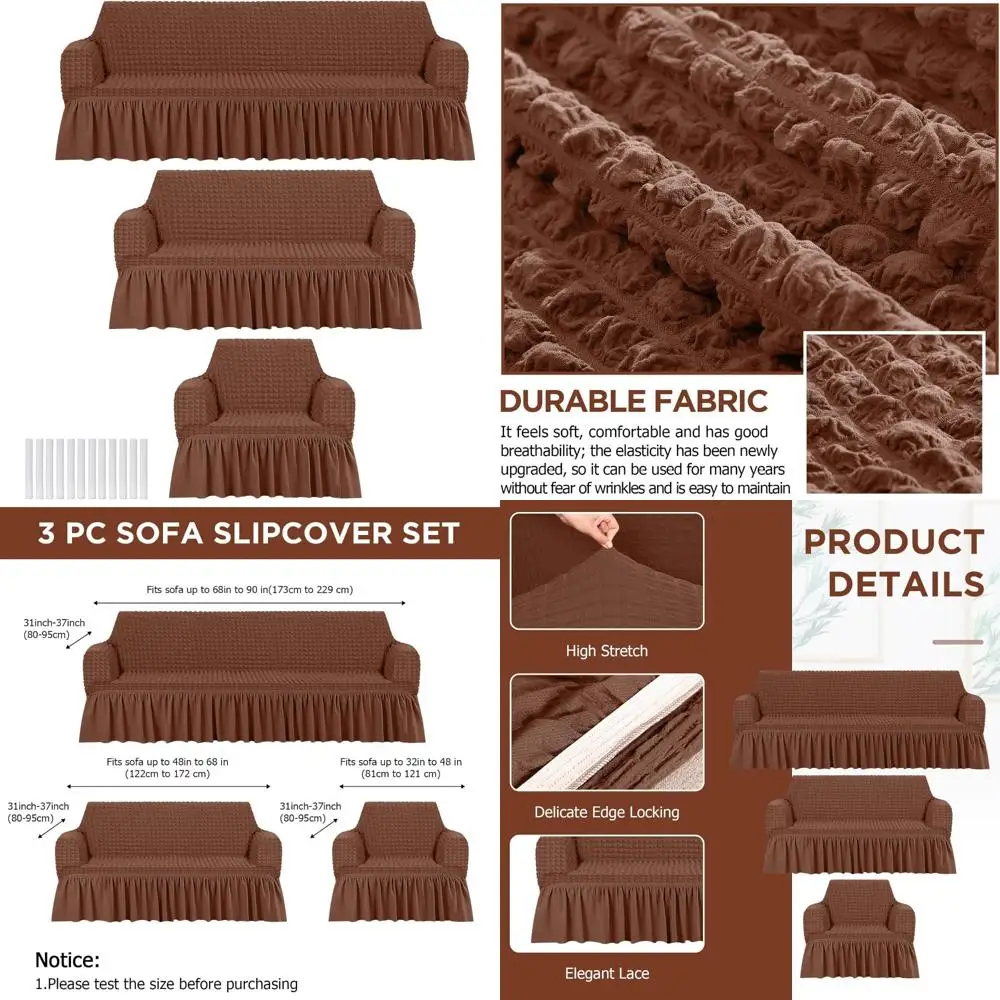 

3-х шт. набор чехлов для дивана, подушка для дивана, прочные, моющиеся, высокоэластичные, эластичные, растягивающиеся, мебельные чехлы для диванов с юбкой для дивана