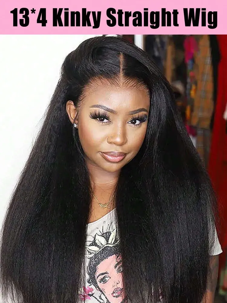 

42Inch 13x4 Lace Front Kinky Straight Wigs 250% Human Hair HD Transparent Straight Frontal Closure Hair Wigs 5x5 Glueless Wigs